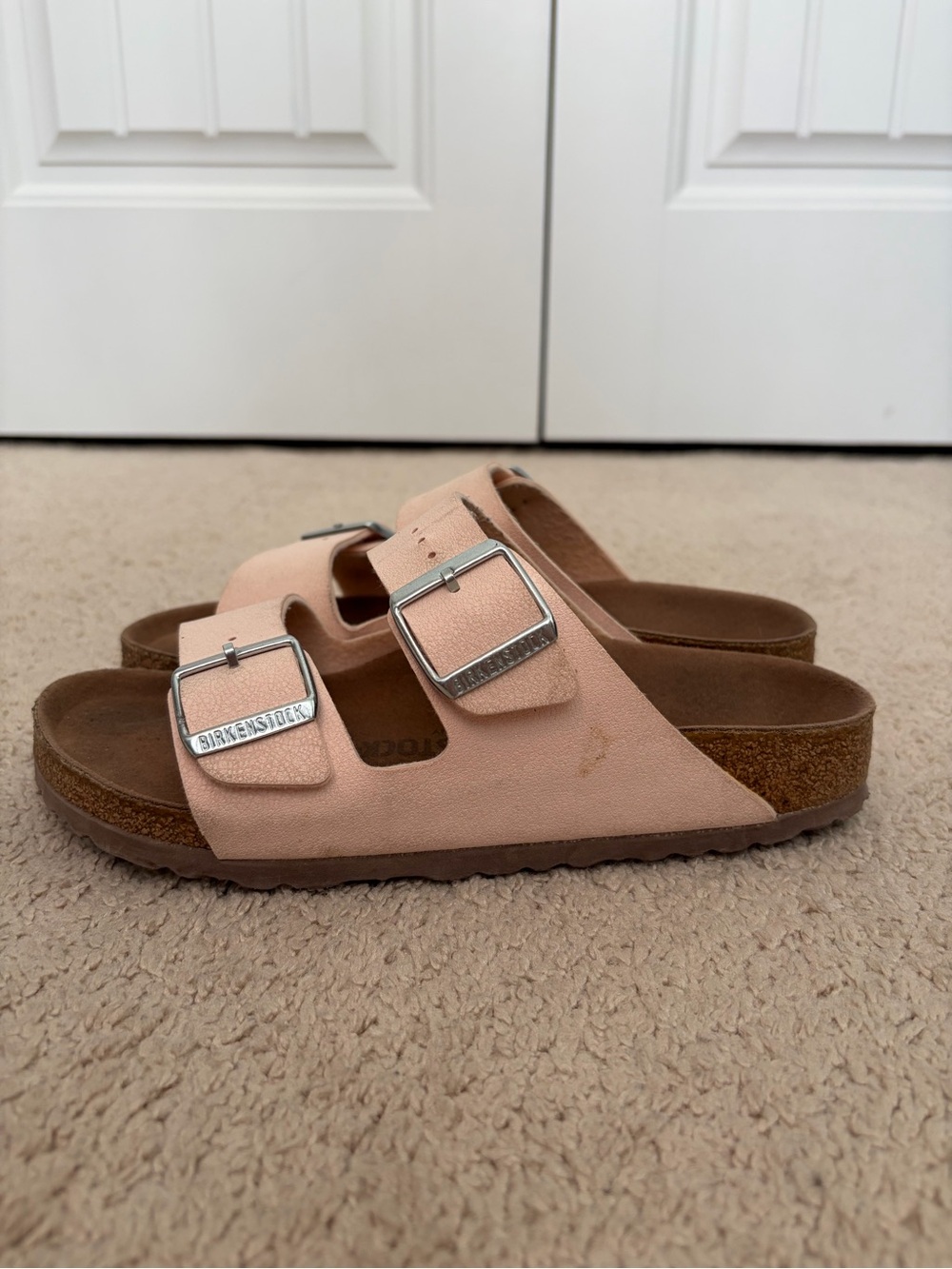 Birkenstock Pink Leather Arizona Soft Foot Slide Women's Size EU 38 US 7 - 7.5 - Picture 3 of 7